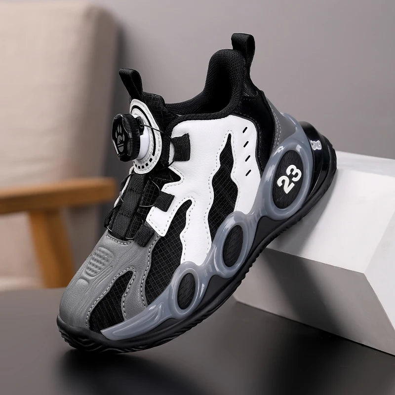 Kids' high-top basketball shoes by Ansoff, made of PU leather, featuring a comfortable design for casual sports and gym activities.