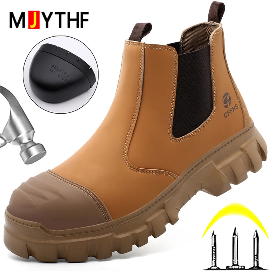 Ansoff men's waterproof safety Chelsea boots with steel toes, anti-smash and puncture protection, lightweight work footwear.