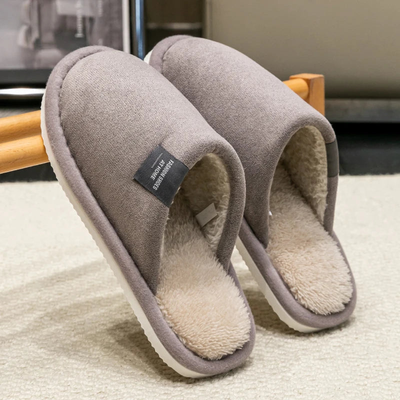 Household Indoor Men's Slippers Autumn and Winter Home Floor for Guests Lightweight Quiet Non-slip Suede Fabric Couple's Shoes - Acros