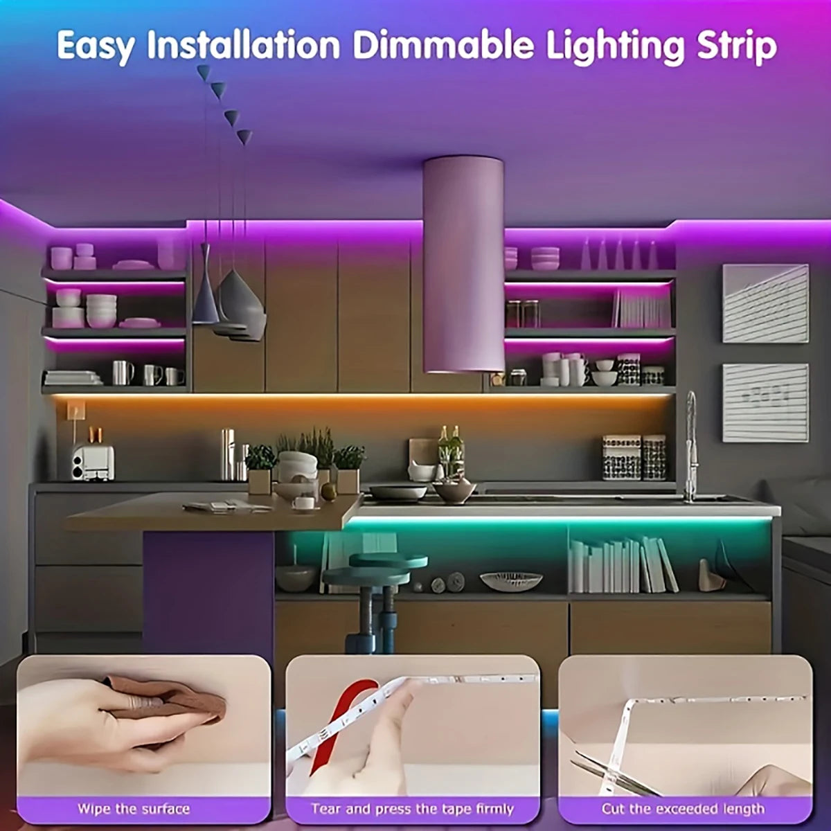 Ansoff LED strip lights with 44-key remote control in various lengths, RGB color options, suitable for room decor and TV backlighting