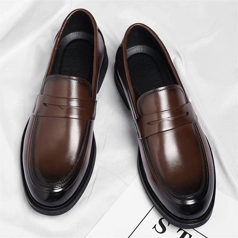 Men's Formal Leather Loafers Italian Style Slip-on  Stylish Elegant Business Shoes Comfortable Lightweight Office Dress Shoes - Acros