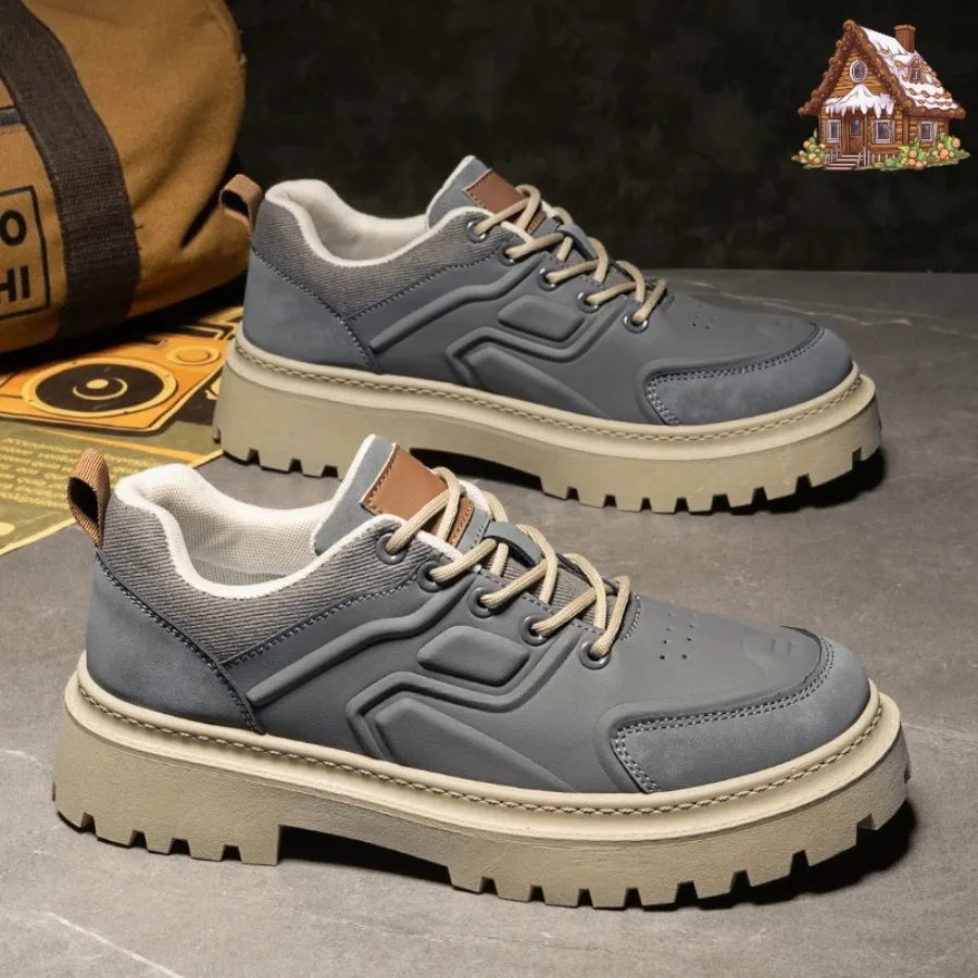 Ansoff men's autumn work boots with chunky anti-slip thick soles, durable yellow combat design, and height-increasing features.