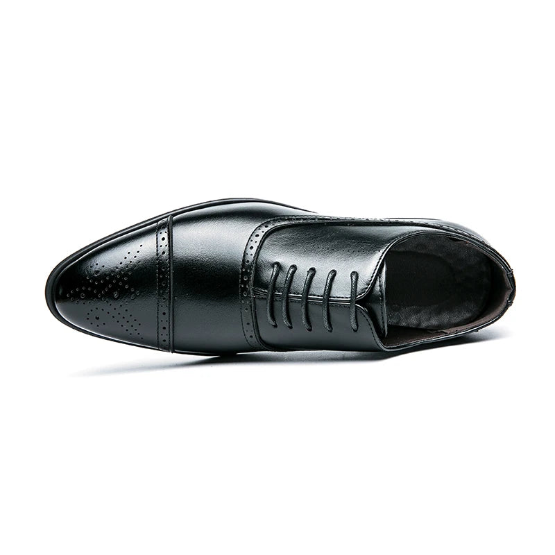 Red sole men's Oxford shoes by Ansoff featuring carved brogue detailing, lace-up design, suitable for business, casual, and party wear.