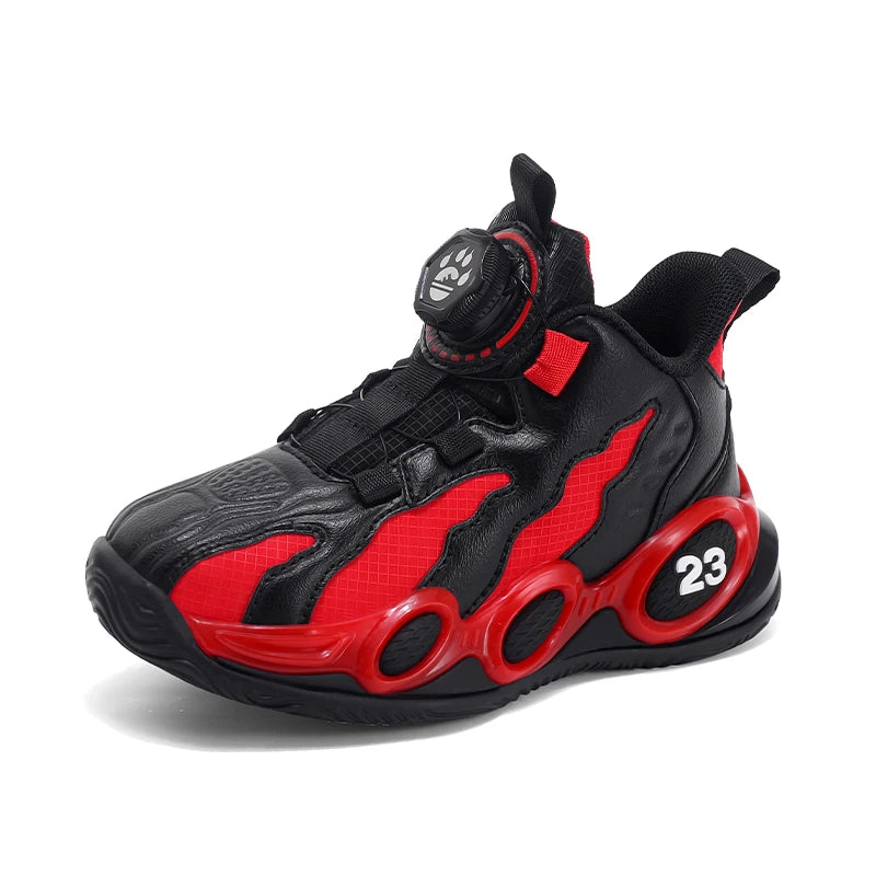 Kids' high-top basketball shoes by Ansoff, made of PU leather, featuring comfortable sport design for boys and girls.