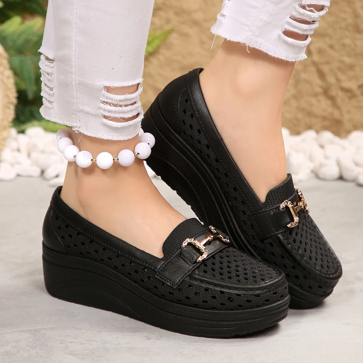 Spring Summer Hot-selling Comfortable Thick-soled Non-slip Sports Shoes for Women Fashion New Breathable Sexy Wedge Work Shoes - Acros