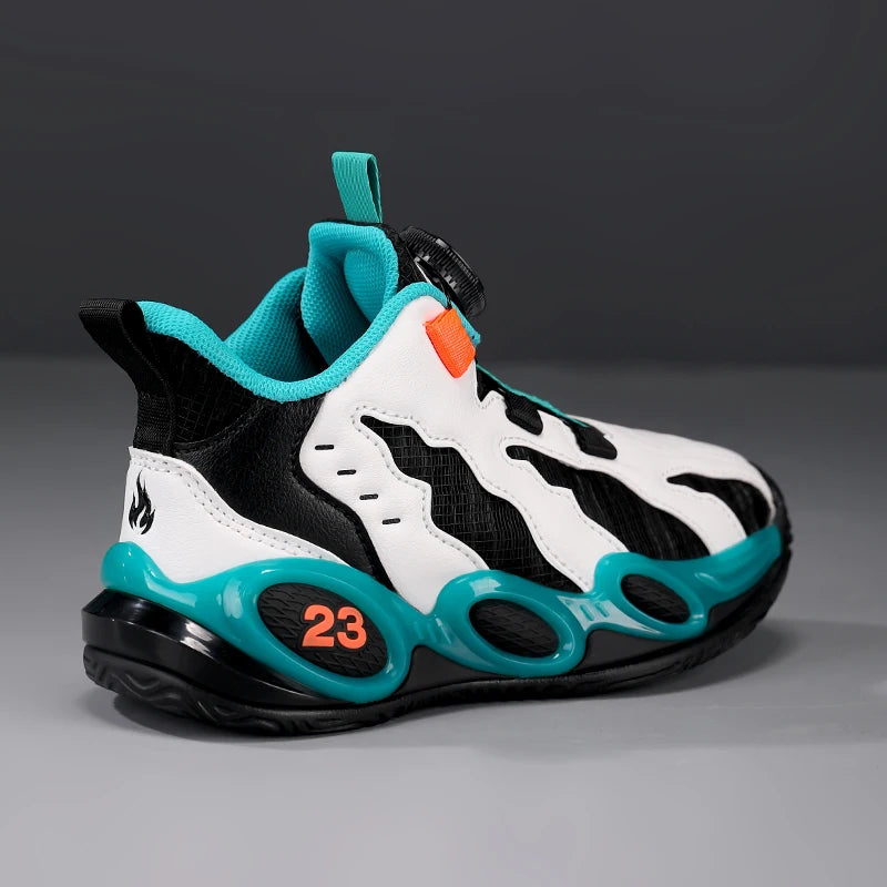 Ansoff kids' high-top basketball shoes with PU leather, casual sports shoes for boys and girls, featuring comfortable gym trainers.