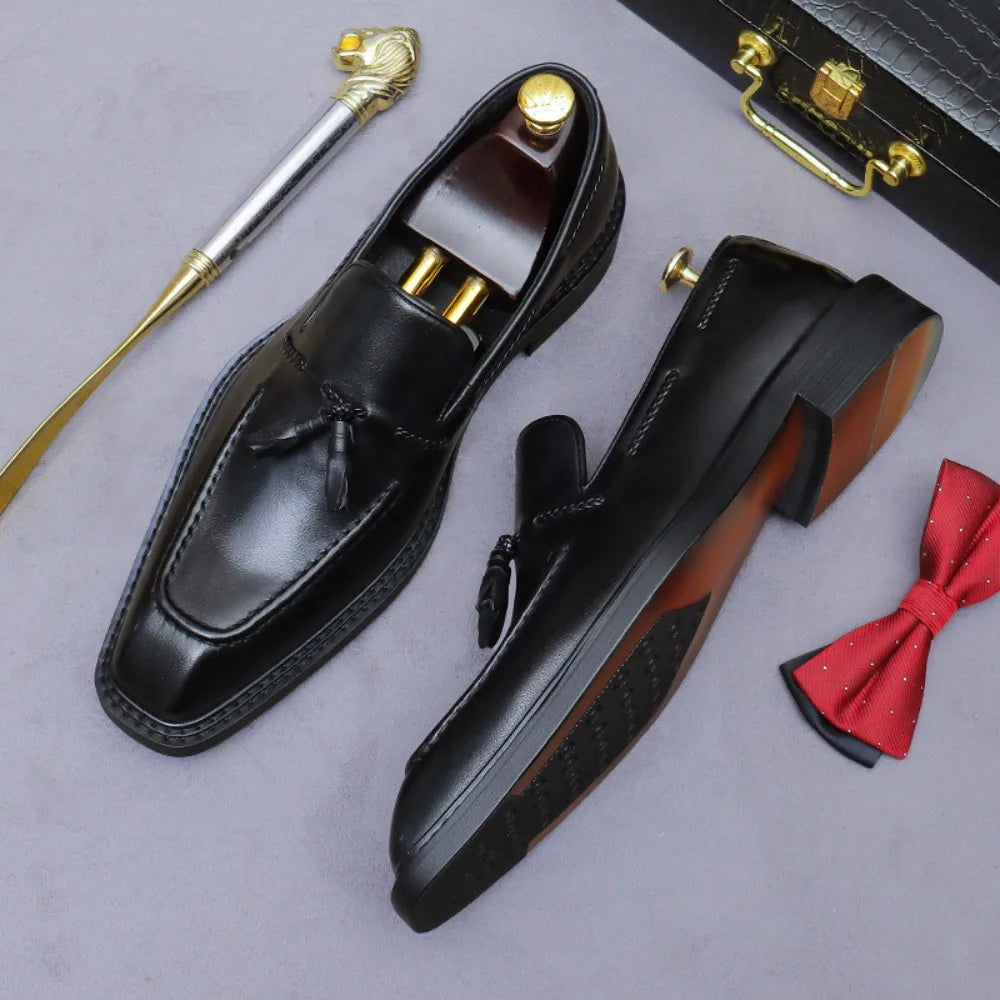 Men's Tassel-Trimmed Slip-On Shoes | Genuine Cowhide, Cross-Border Formal Business, Work & Casual Leather Footwear - Acros