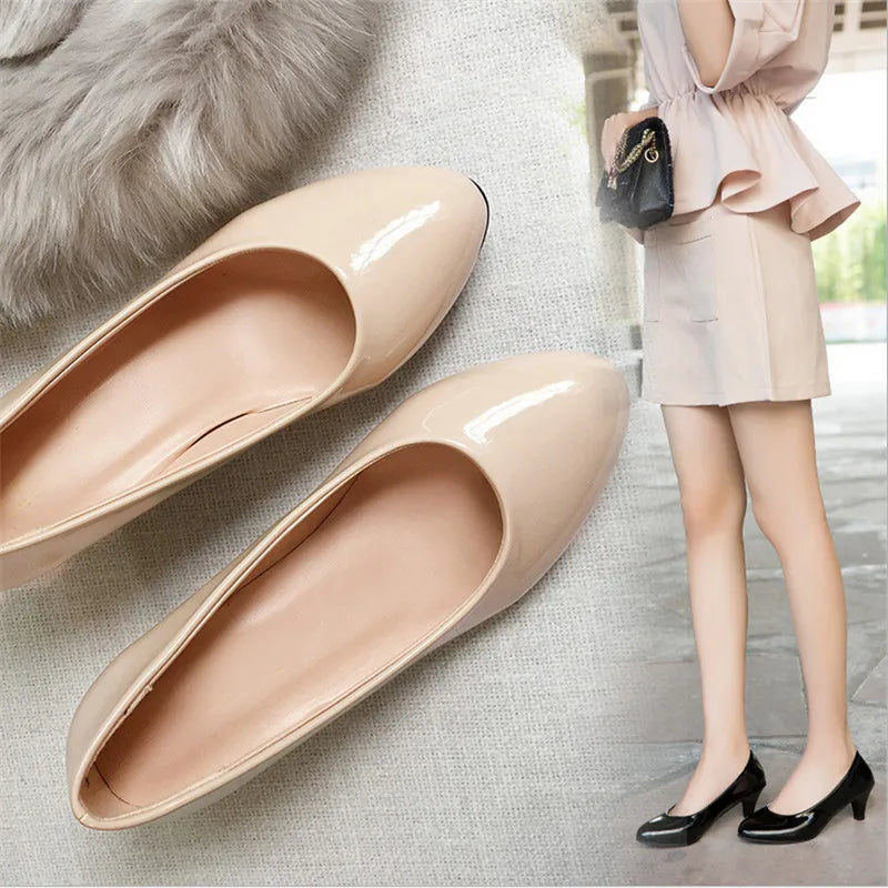 Shoes Ladies Pumps Medium Heel Nude Sexy High Heels Weeding Shoes Women Office Work White Pumps Party Shoes - Acros