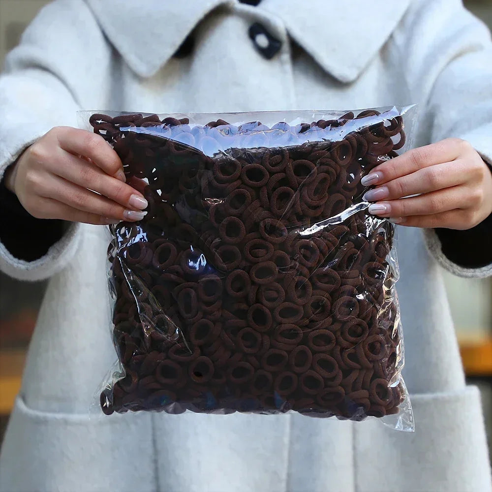 50Pcs/bag Colorful Basic Nylon Ealstic Hair Ties for Girls Ponytail Hold Scrunchie Rubber Band Kid Fashion Hair Accessories - Acros