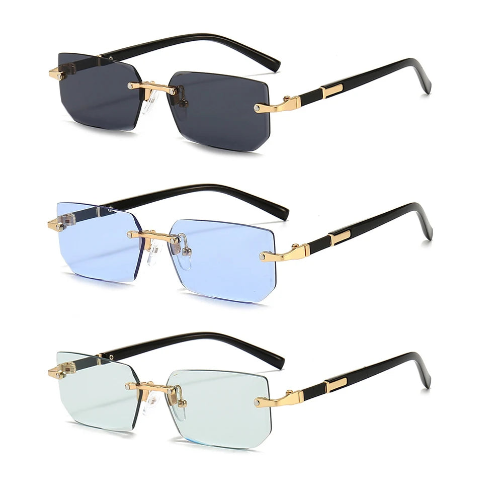 Rimless Sunglasses Rectangle Fashion Popular Women Men Shades Small Square Sun Glasses For Female Male Summer Traveling Oculos - Acros