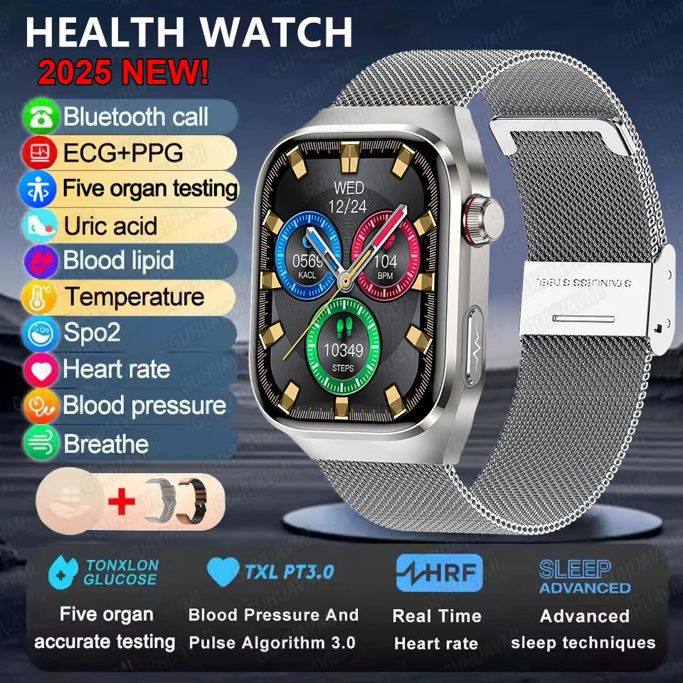 Ansoff 2025 Micro Physical Examination Smart Watch for men with Bluetooth call, uric acid, body fat, and organ health monitoring.