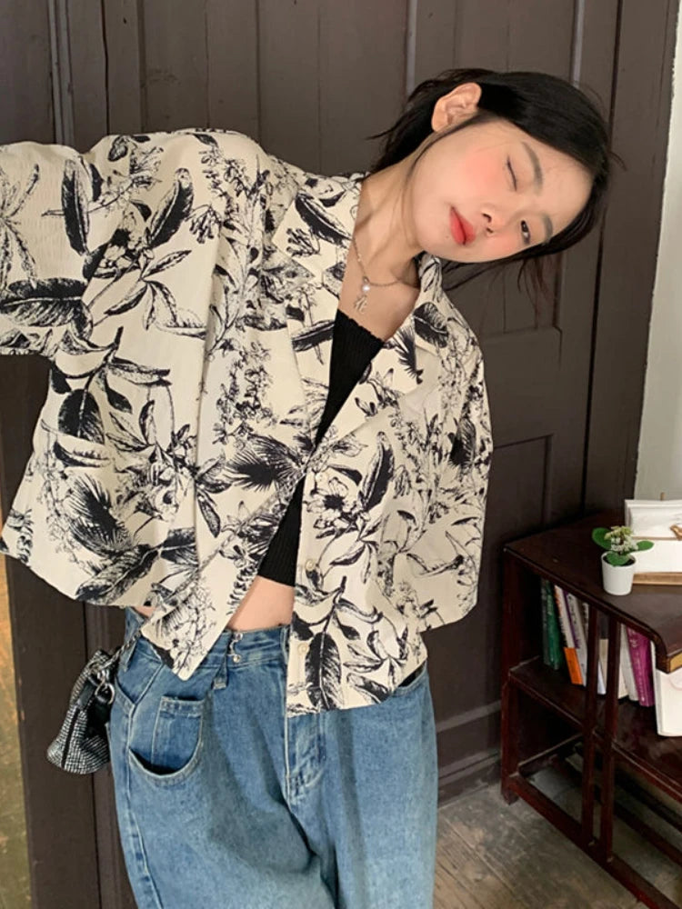 Women's vintage French style printed shirt by Ansoff featuring a cozy, simple summer design perfect for daily casual wear.