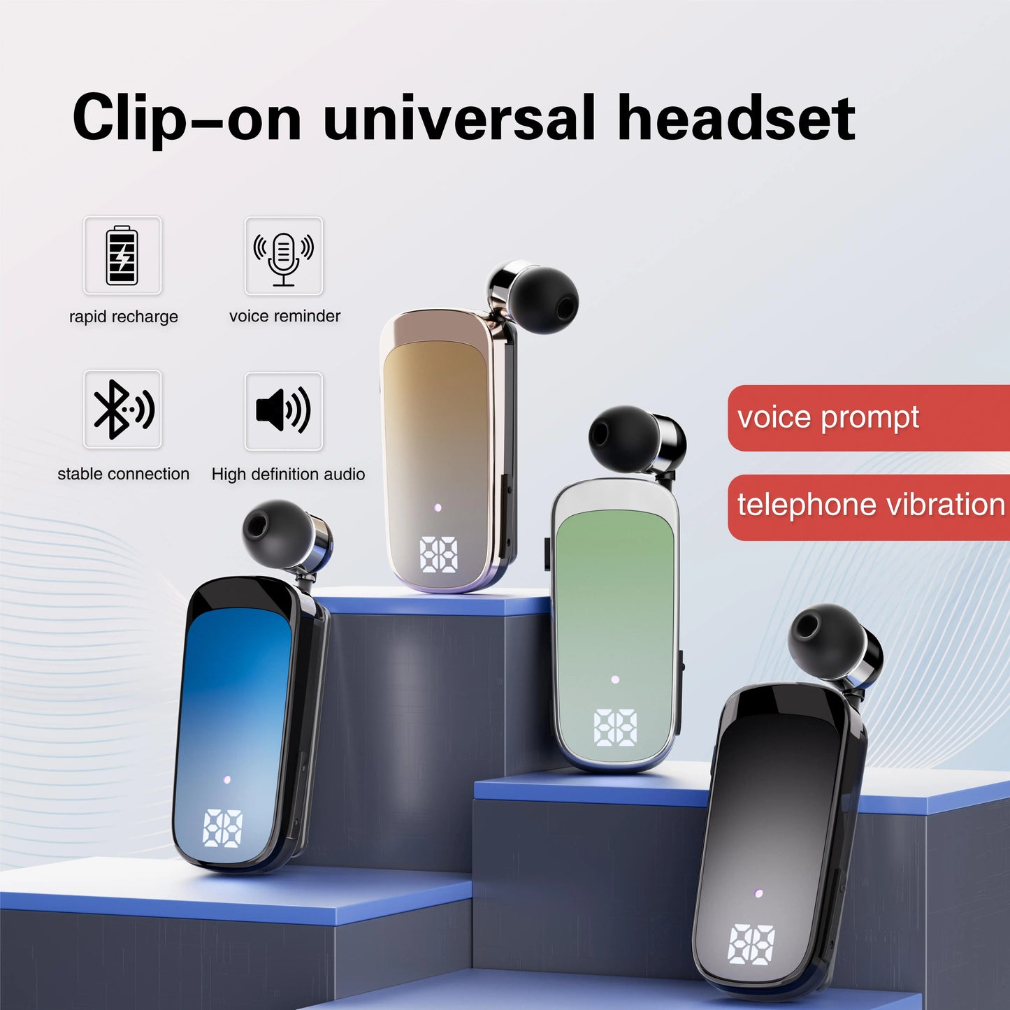 Ansoff K65 Lavalier Bluetooth 5.2 wireless headset with LED display, noise cancelling earphones, suitable for talk and music, 20-hour battery