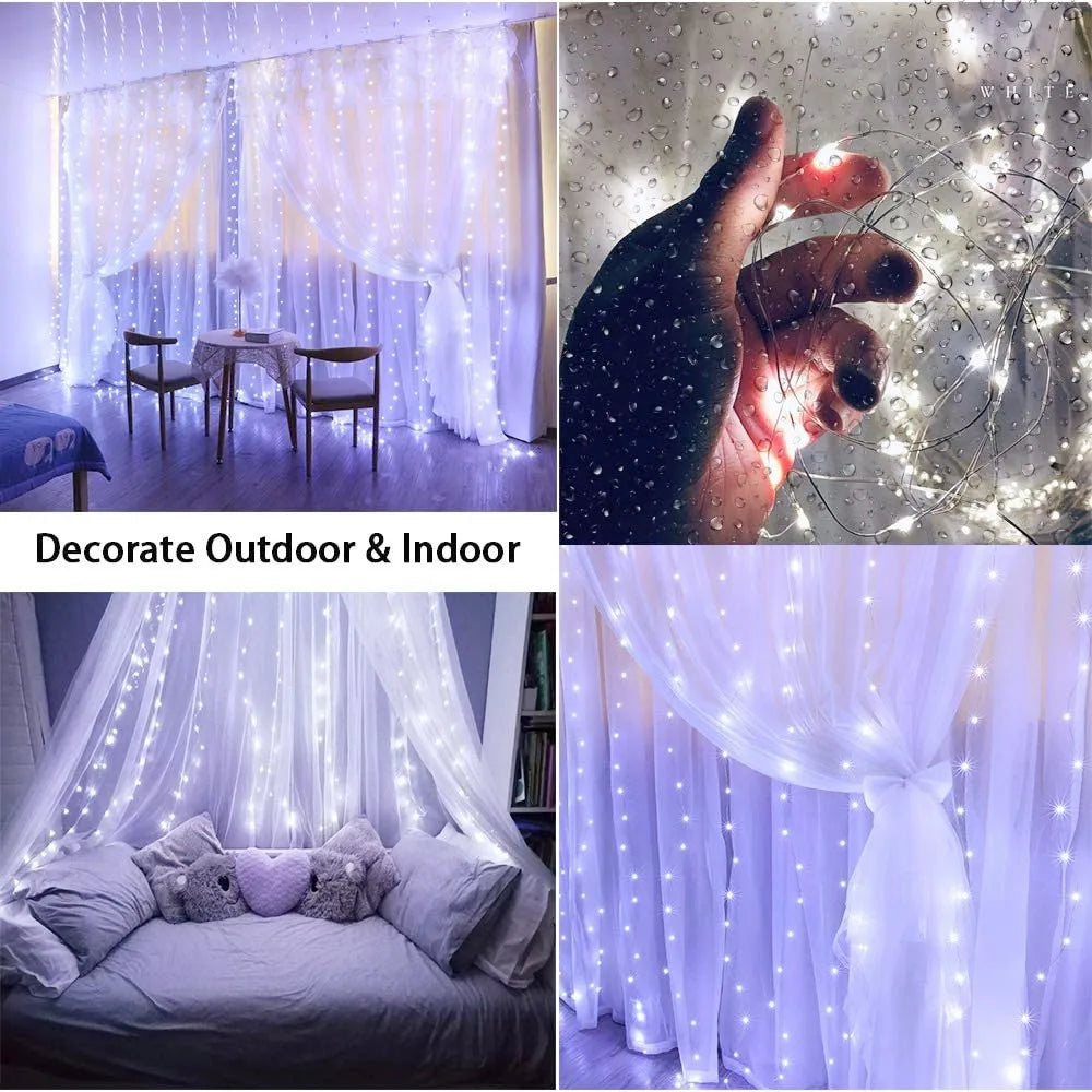 Christmas Lights LED Fairy String Curtain Lights 8 Mode Remote USB Festoon Christmas Decor For Home Holiday New Year Lamp - Acros
