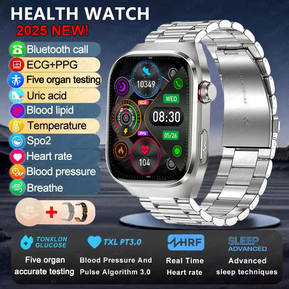 Ansoff 2025 Micro Physical Examination Smart Watch for Men showing a sleek black design with health monitoring features and Bluetooth call capability.
