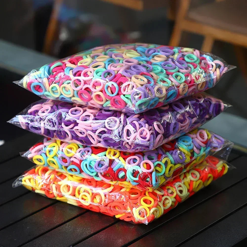 50Pcs/bag Colorful Basic Nylon Ealstic Hair Ties for Girls Ponytail Hold Scrunchie Rubber Band Kid Fashion Hair Accessories - Acros
