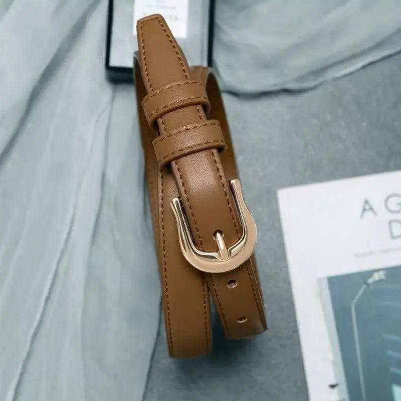 Belt Summer Brown Belt with Fine Matching Western Pants Simple and Versatile Belt 2024 New Fashion Decoration - Acros