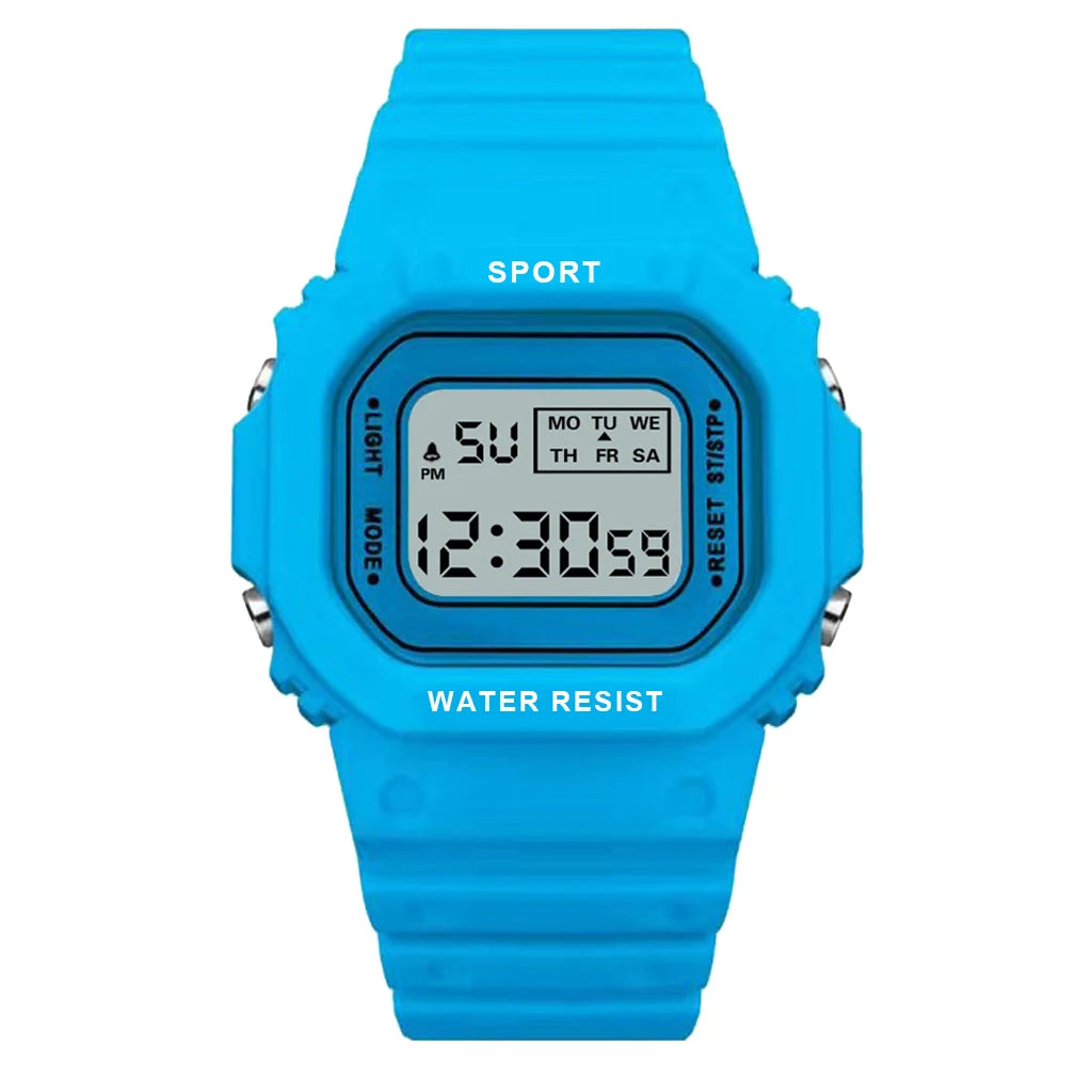 YIKAZE Sports Watch Boys Girls Student LED Electronic Watch Colorful Men Women Square Digital Watches Waterproof Rubber Clock - Acros
