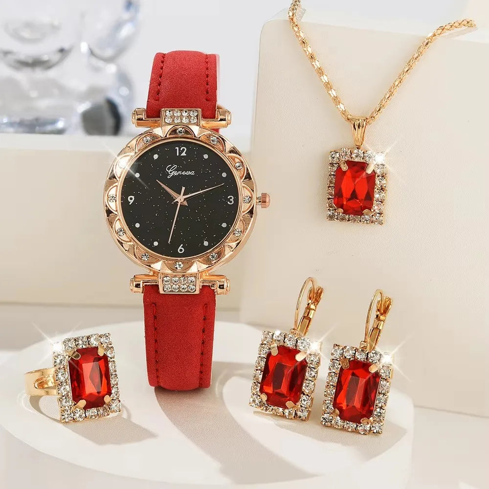 Set of five women's luxury rhinestone wristwatches by Ansoff, featuring elegant quartz designs and bracelet styles for fashionable women.