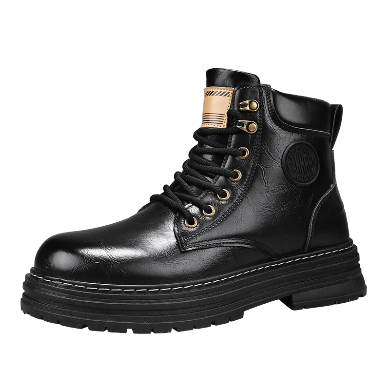 Ansoff 2026 high-top work and motorcycle boots with thick soles, casual leather design, British-style for versatile wear