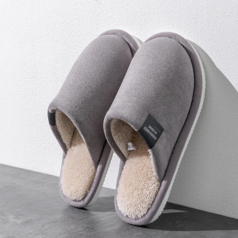 Household Indoor Men's Slippers Autumn and Winter Home Floor for Guests Lightweight Quiet Non-slip Suede Fabric Couple's Shoes - Acros