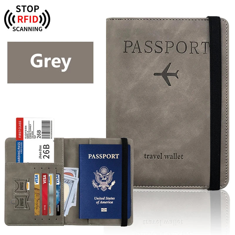 Ansoff passport holder for travel essentials, black leather wallet with multiple card slots and secure cover for men and women.