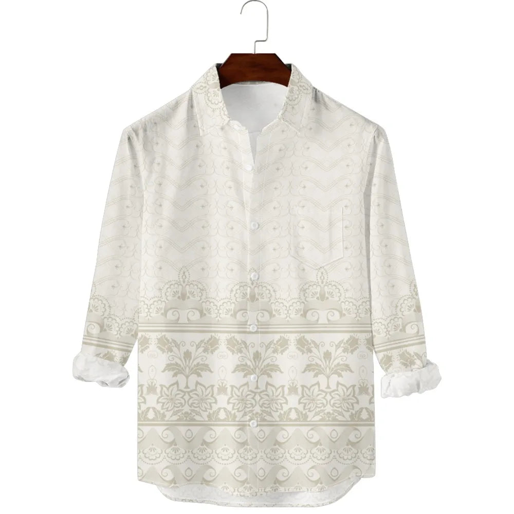 Ansoff men's Hawaiian button-up shirt with retro floral print, full sleeves, casual streetwear style, ideal for resort or travel wear.