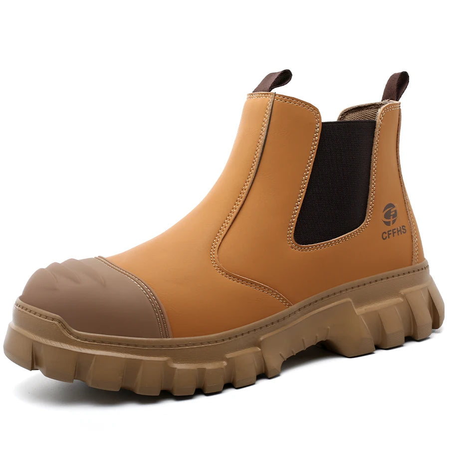 Ansoff men's waterproof safety Chelsea boots with steel toe, anti-smash and puncture protection, lightweight work safety shoes.