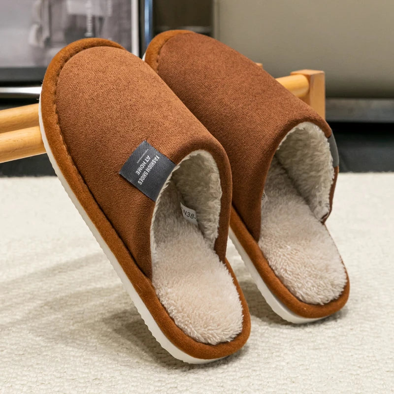 Household Indoor Men's Slippers Autumn and Winter Home Floor for Guests Lightweight Quiet Non-slip Suede Fabric Couple's Shoes - Acros