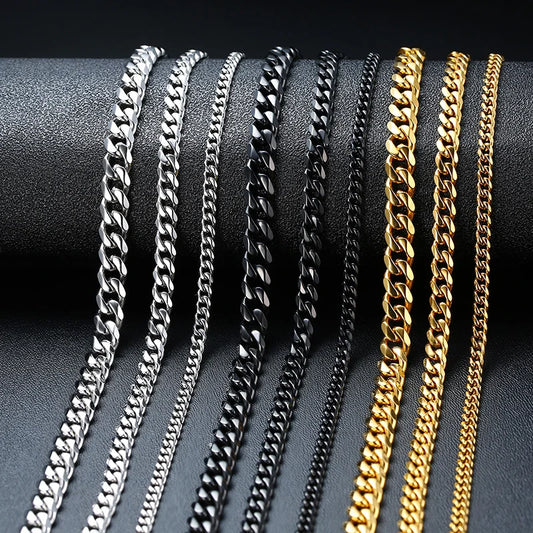 Vnox Cuban Chain Necklace for Men Women,Basic Punk Stainless Steel Curb Link Chain Chokers,Vintage Gold Color Solid Metal Collar - Acros