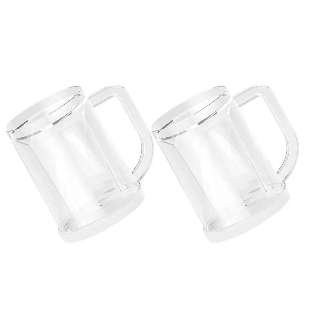 Two clear Ansoff freezer mugs with handles, double wall design, perfect for cold drinks and ice, made of reusable plastic.