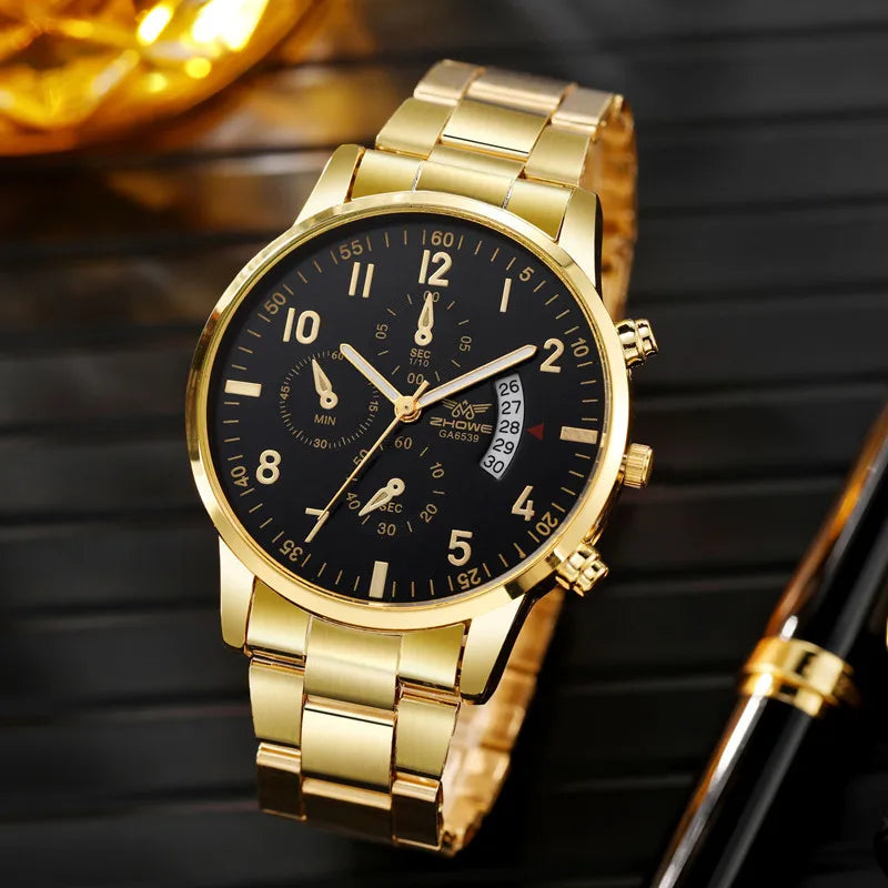 1PC Men's Luxury Watch Fashion Business Calendar Men's Steel Belt Watch Men's Christmas Valentine's Day Gift - Acros