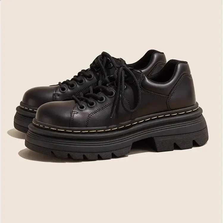 Ansoff women's derby shoes with fur lining, round toe, platform loafers, leather casual footwear for autumn British style.