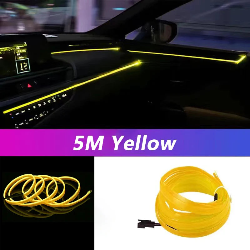 5M Car Interior Led Strip Light Neon EL Wiring Decorative Lamp For Auto DIY Flexible Ambient Light USB Party Atmosphere Diode - Acros