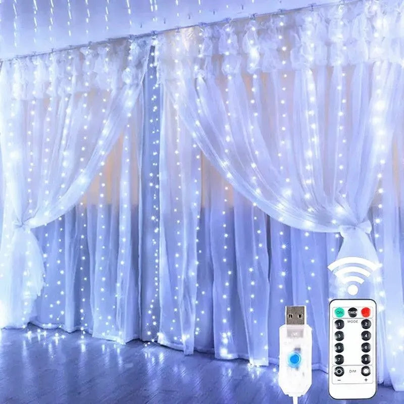 Christmas Lights LED Fairy String Curtain Lights 8 Mode Remote USB Festoon Christmas Decor For Home Holiday New Year Lamp - Acros