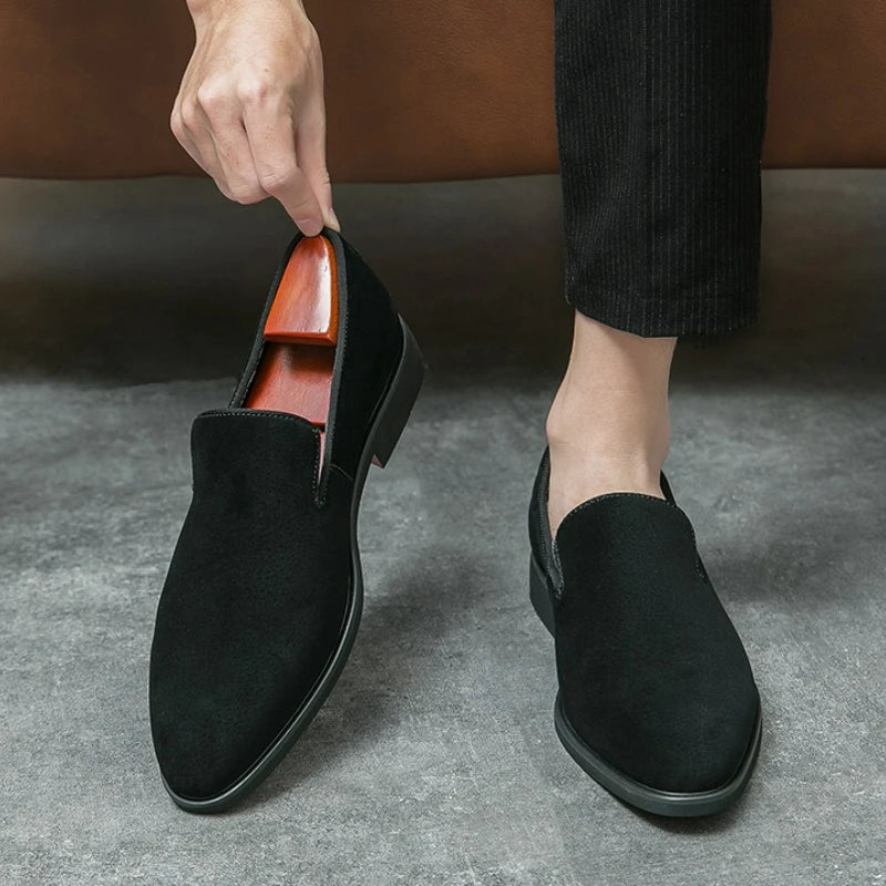 Men's Shoes Suede Leather Shoes Fashion Business Office Dress Shoes Brown Slip on Casual Shoe Red Sole Pointed Toe Male Loafers - Acros