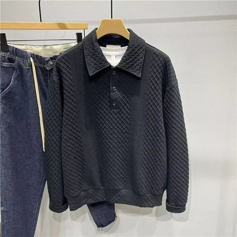 Sweatshirt Men's Loose Long-sleeved T-shirt Early Autumn New Knitted Handsome Polo Shirt Hoodies - Acros