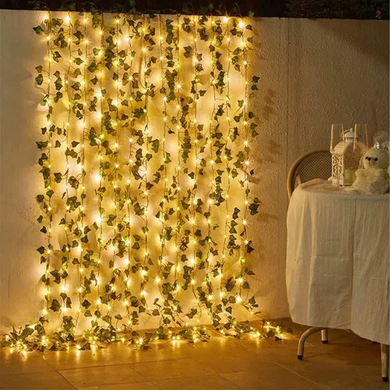 Flower Green Leaf String Lights Artificial Vine Fairy Lights Battery Powered Christmas Tree Garland Light for Weeding Home Decor - Acros