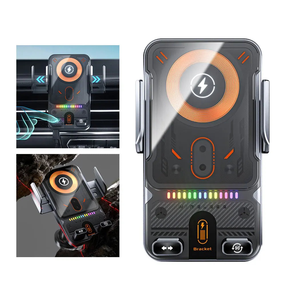 Car Wireless Charger 15W with Automatic Clamping Phone Holder and One Button Operation for Convenient Charging