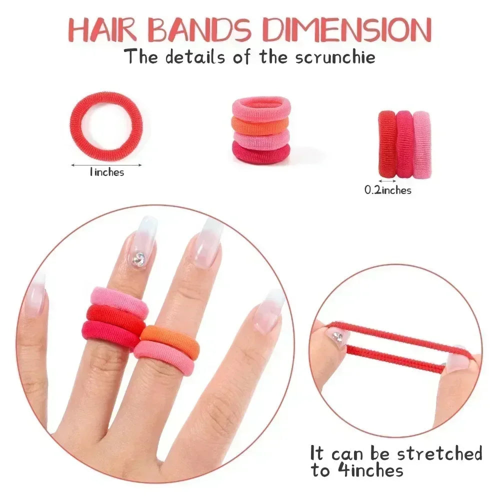 50Pcs/bag Colorful Basic Nylon Ealstic Hair Ties for Girls Ponytail Hold Scrunchie Rubber Band Kid Fashion Hair Accessories - Acros