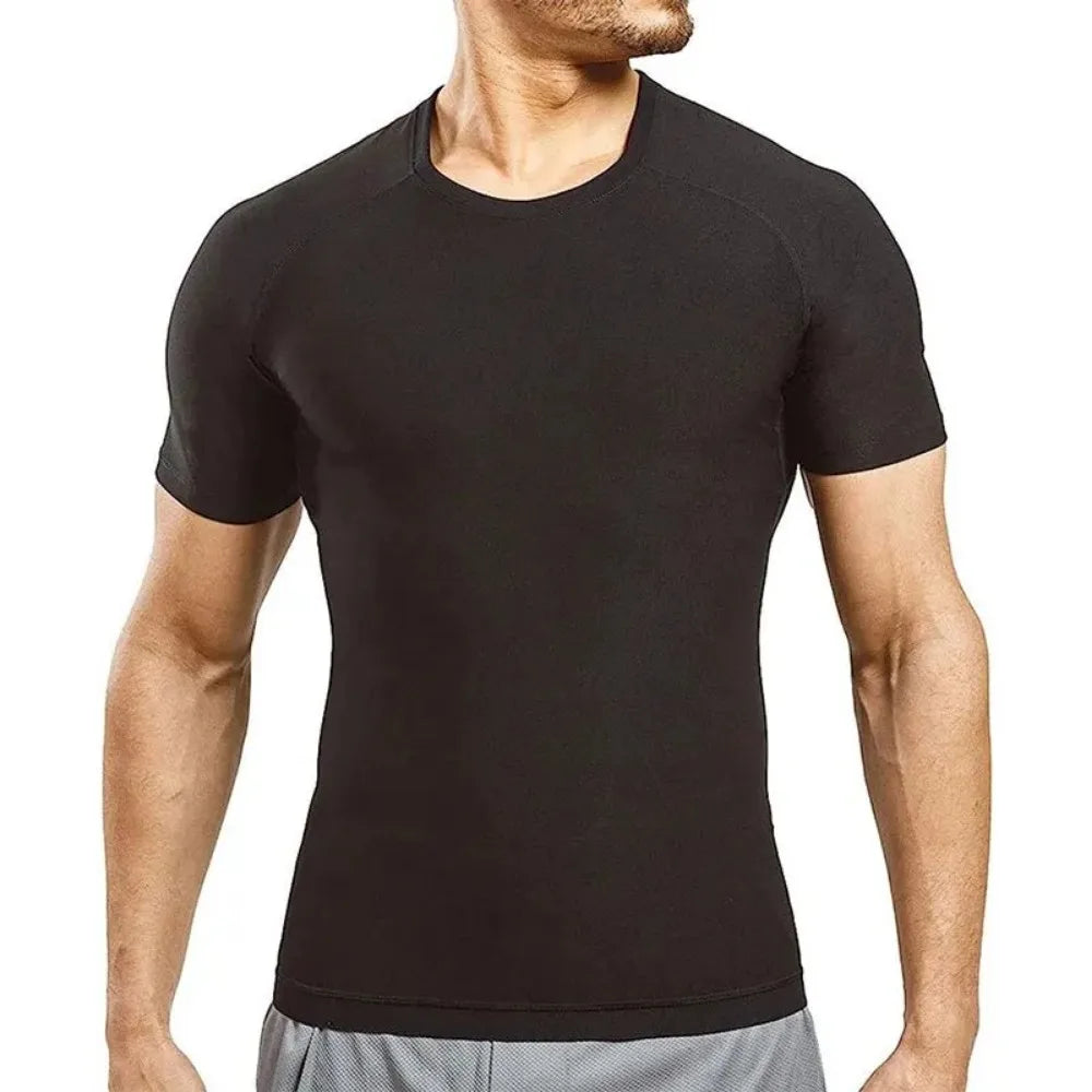 Men Sauna Sweat Vest and Short Sleeve Heat Trapping Shirt Sweat Body Shaper Waist Slimming Shapewear Workout Compression Shirt - Acros