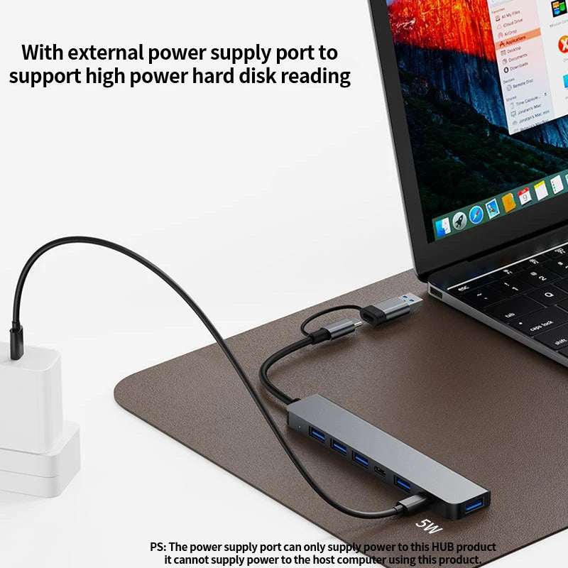 USB C Hub USB Hub 3.0, Aluminum 7 in 1 USB Extender, USB Splitter with USB 3.0, 4 X USB 2.0 and 2 USB C Ports USB Distributor - Acros
