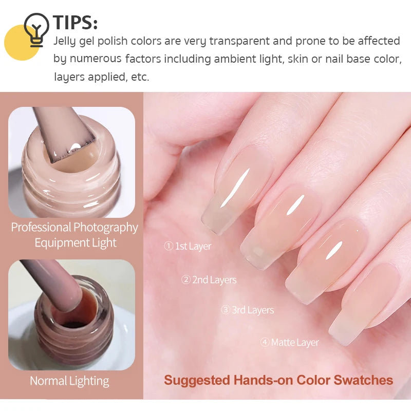 BORN PRETTY Jelly Nude Gel Nail Polish 10ml Light Pink Peach Translucent Color UV Light Cure Gel Varnish Nail Art DIY at Home - Acros