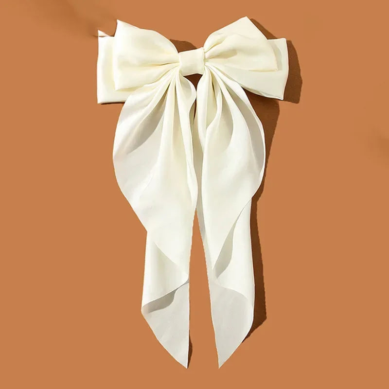 Ansoff Korean hair accessories featuring large satin bowknot clips with long ribbons, spring clamps for women and girls