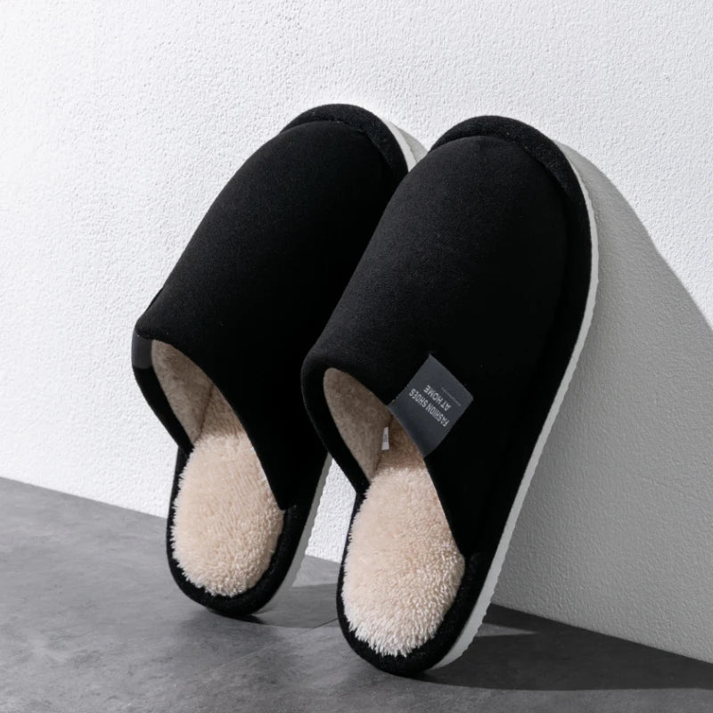 Household Indoor Men's Slippers Autumn and Winter Home Floor for Guests Lightweight Quiet Non-slip Suede Fabric Couple's Shoes - Acros