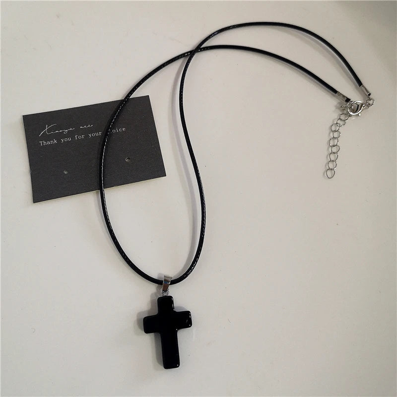 Punk Rock Black Heart Cross Pendant Chain Necklace For Men Women Cool Hip Hop Street Vintage 90s Y2K Grunge Goth Accessories - Acros