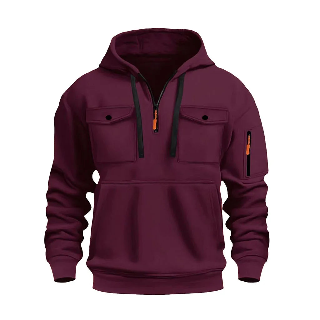 Men's hooded sweatshirt with long sleeves and zippered arms, featuring two pockets on the chest. Men's sportswear casual - Acros