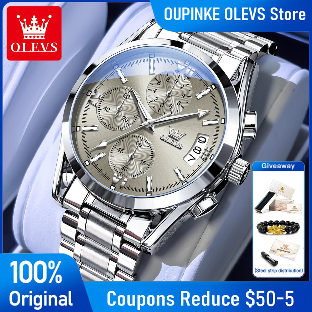OLEVS 2987 Watches For Man Multifunctional Chronograph Quartz Watch Waterproof Luminous Watches Original Business Brand Reloj - Acros