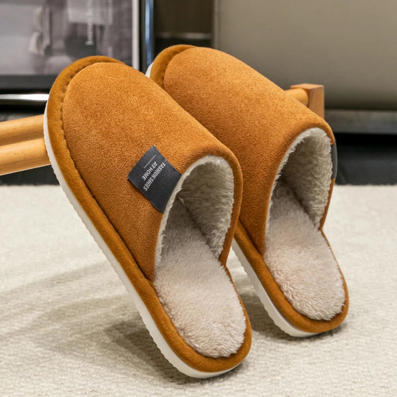 Household Indoor Men's Slippers Autumn and Winter Home Floor for Guests Lightweight Quiet Non-slip Suede Fabric Couple's Shoes - Acros