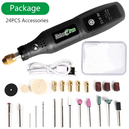 Ansoff cordless rotary woodworking engraving pen with 24 accessories, mini wireless drill for jewelry, metal, and glass engraving.